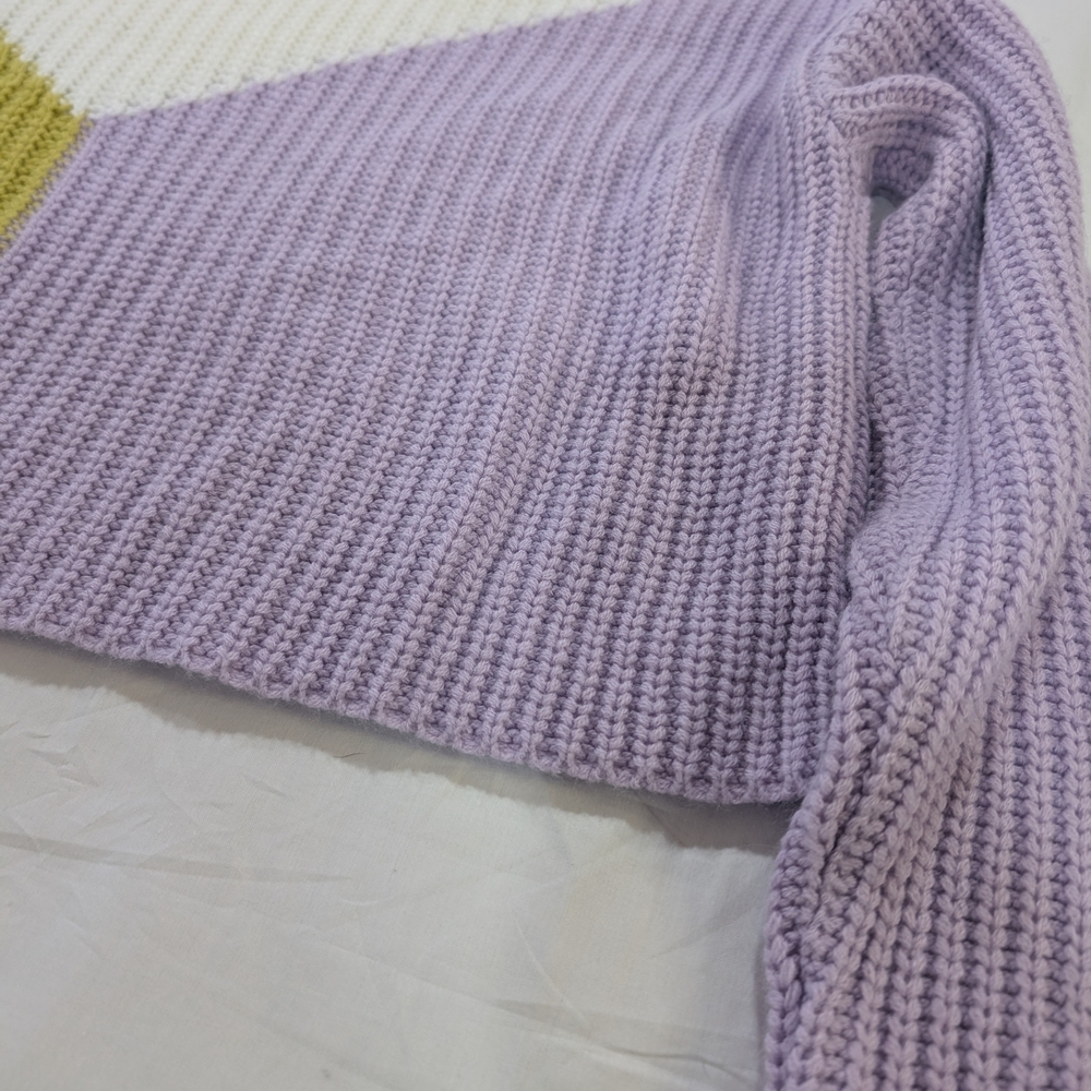 Colorblock Sweater - Cream, Purple, Yellow Crop Women's Large Grandmacore - Picture 9 of 11